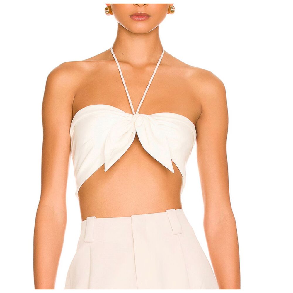 ALICE + OLIVIA Livia Faux Leather Halter Top White Sz 2‎